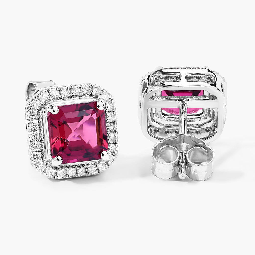 Rubellite Stud Earrings With Diamonds 2.68 Carats 14K White Gold