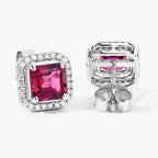 Rubellite Stud Earrings With Diamonds 2.68 Carats 14K White Gold