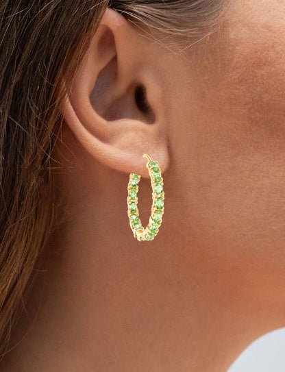 Natural Peridot Hoop Earrings 5.15 Carats 14K Yellow Gold Plated Silver