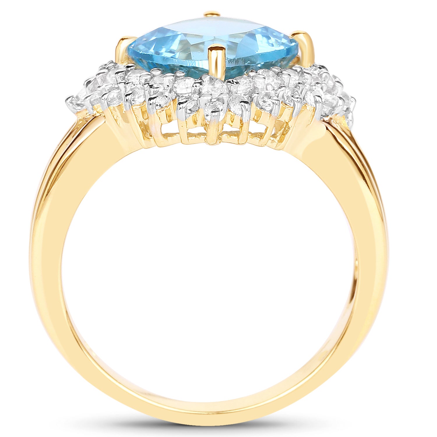 Swiss Blue Topaz Ring With White Topaz 4.28 Carats Gold Plated Silver