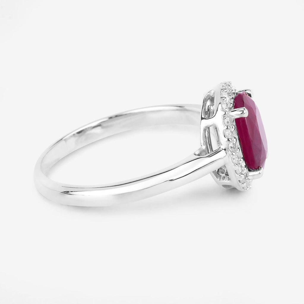 Ruby Ring With Diamonds 1.56 Carats 10K White Gold