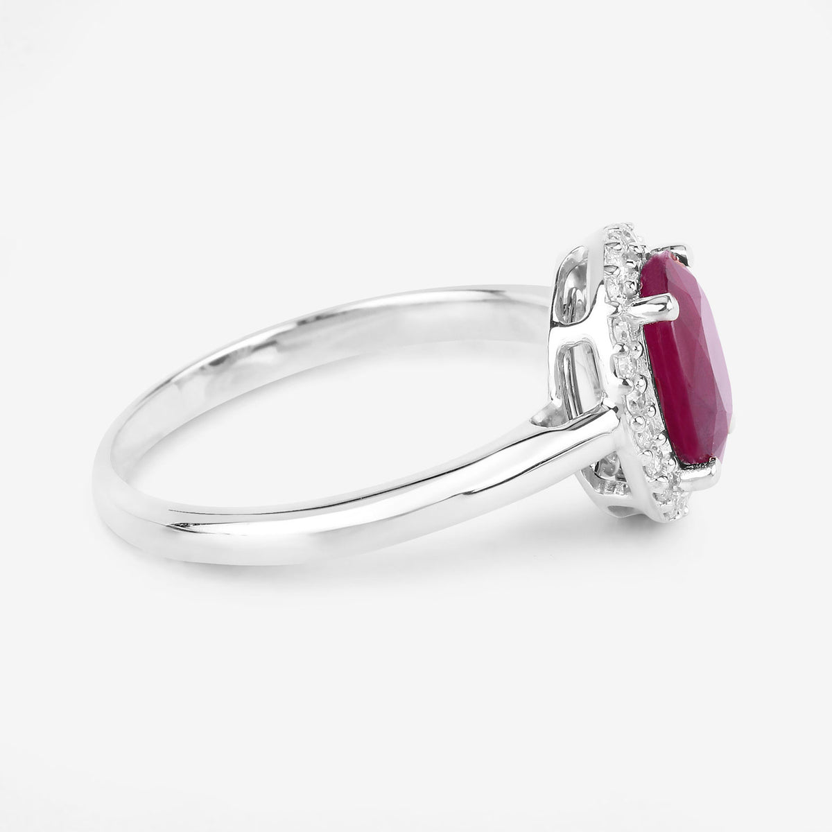 Ruby Ring With Diamonds 1.56 Carats 10K White Gold