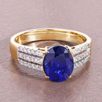 Blue Sapphire Ring With Diamonds 2.58 Carats 18K Yellow Gold