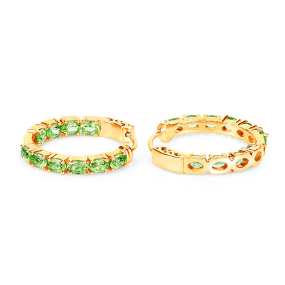 Peridot Hoop Earrings 3.38 Carats 14K Yellow Gold Plated Silver