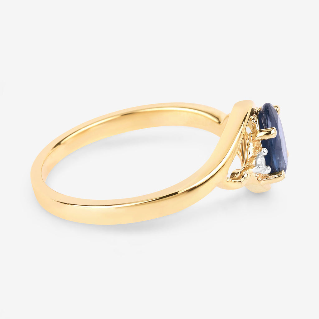 Blue Sapphire Ring With Diamonds 0.96 Carats 10K Yellow Gold