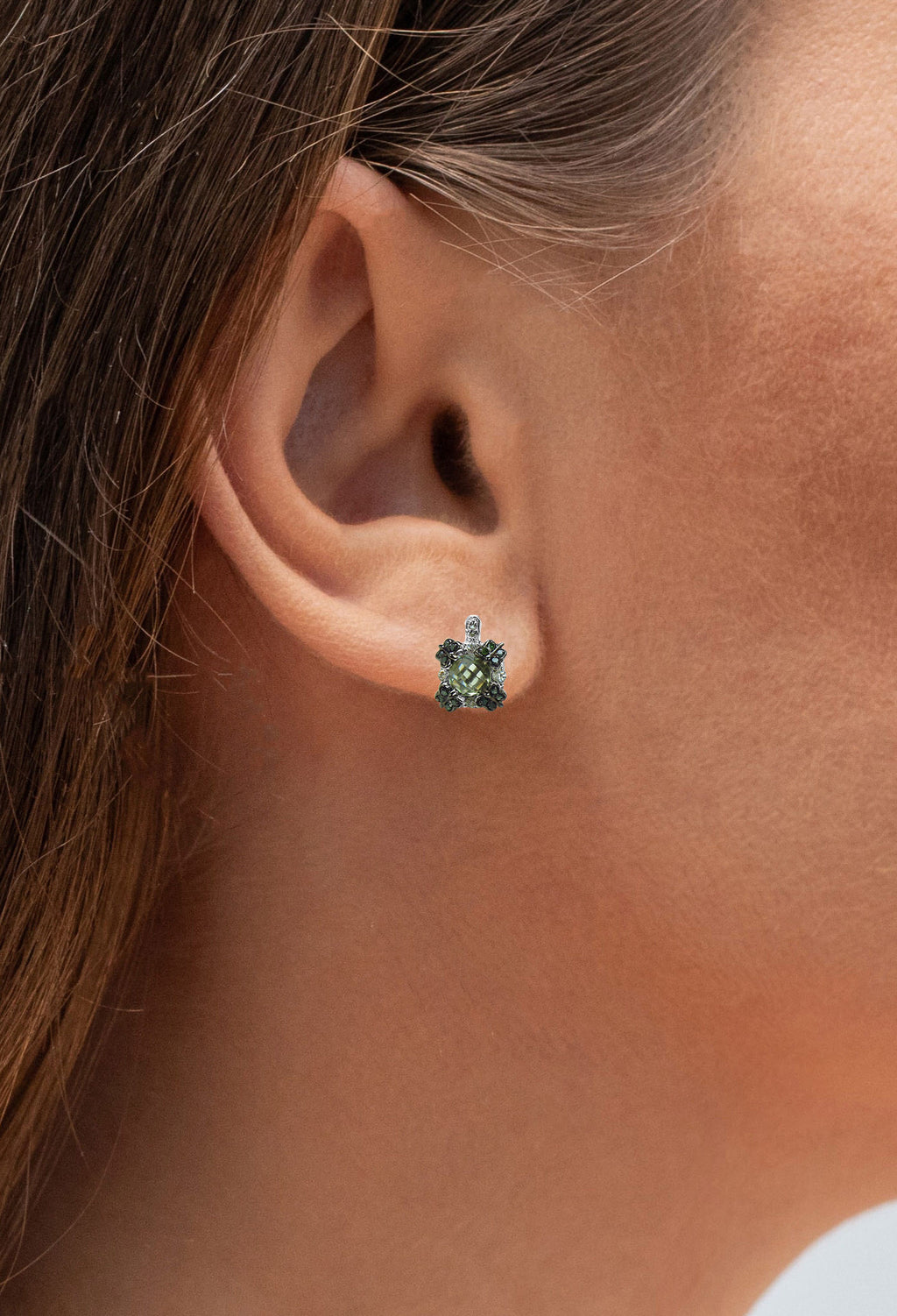 Green Amethyst Earrings With White Sapphire 2.86 Carats Sterling Silver