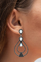 Blue Topaz Earrings With Black Spinel 8.78 Carats Sterling Silver