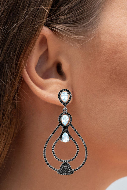 Blue Topaz Earrings With Black Spinel 8.78 Carats Sterling Silver