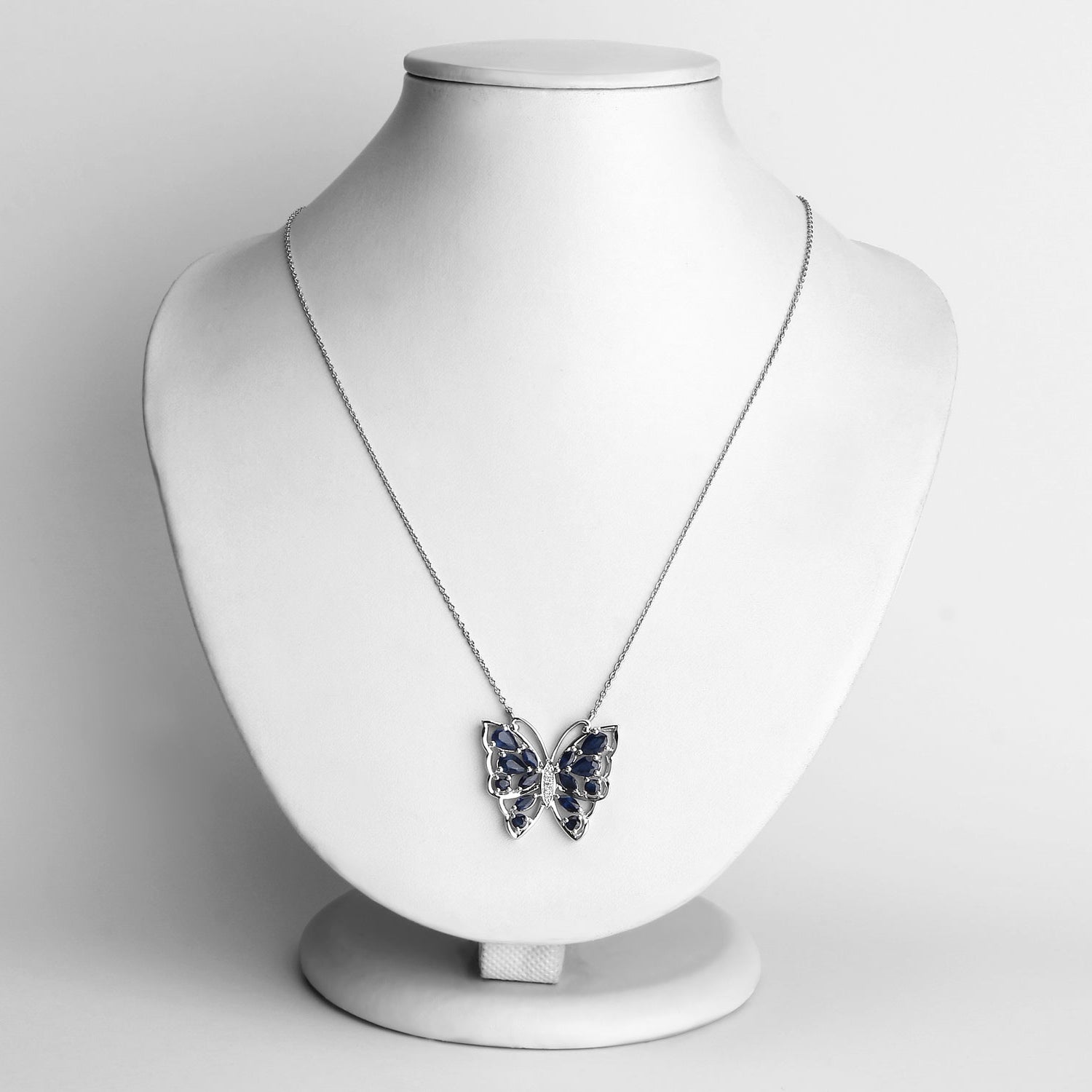 Blue Sapphire Butterfly Necklace With White Zircon 2.86 Carats Sterling Silver