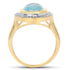 Blue Topaz Ring 6.68 Carats Gold Plated Silver