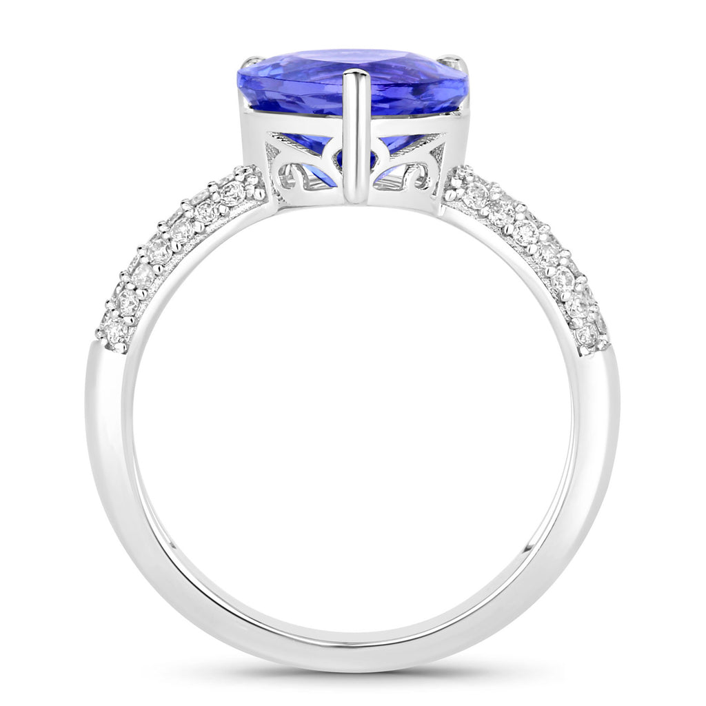 Tanzanite Heart Ring With Diamonds 3.16 Carats 14K White Gold