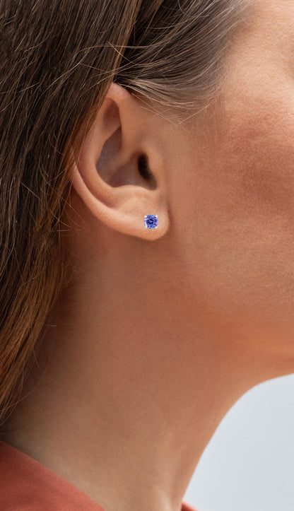 Natural Tanzanite Stud Earrings 0.92 Carats Sterling Silver
