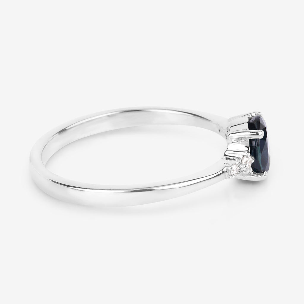 Blue Sapphire Ring With Diamonds 0.81 Carats 14K White Gold