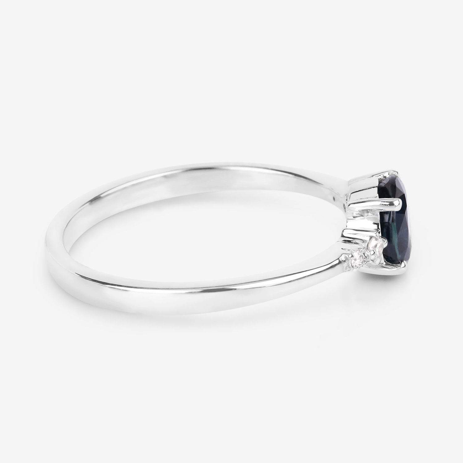Blue Sapphire Ring With Diamonds 0.81 Carats 14K White Gold