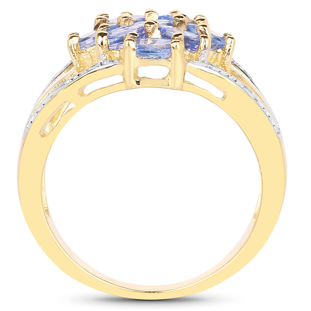 Tanzanite Ring With White Topaz 1.56 Carats Gold Plated Silver