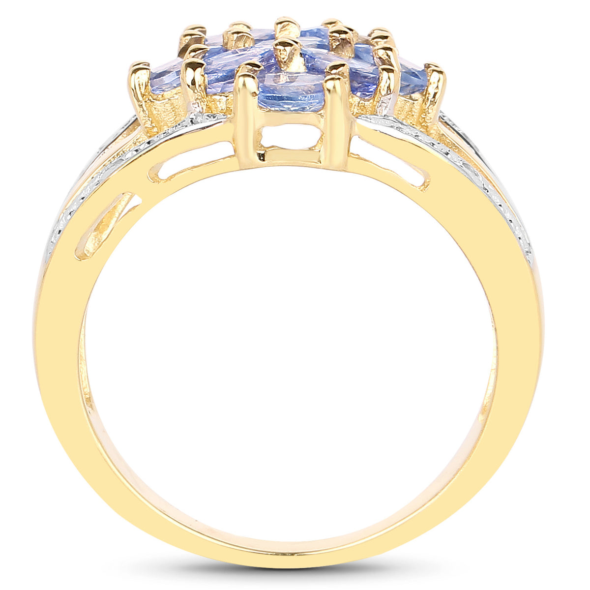 Tanzanite Ring With White Topaz 1.56 Carats Gold Plated Silver