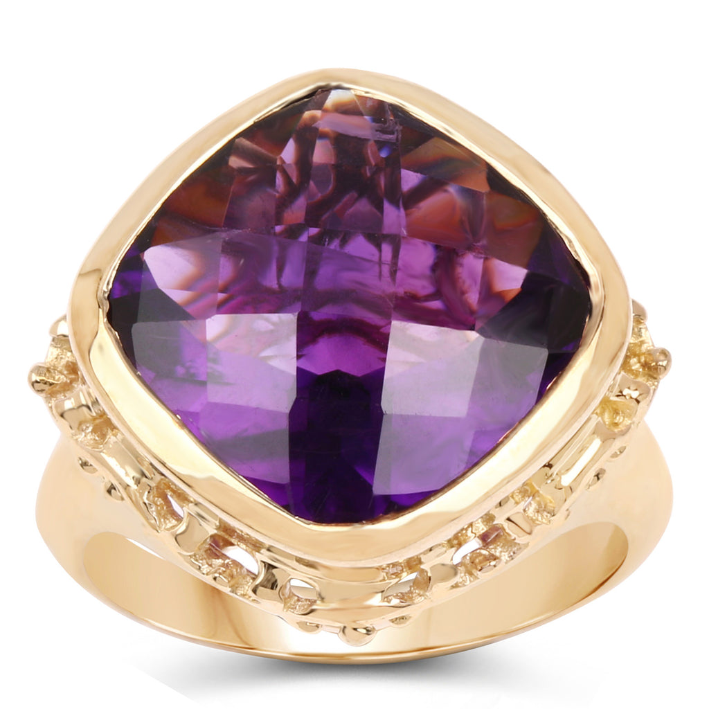 Amethyst Ring 8.38 Carats Gold Plated Silver