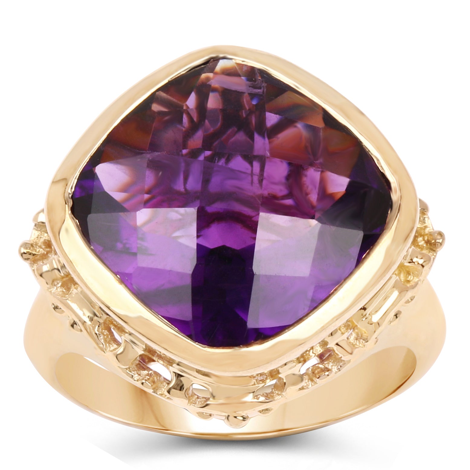 Amethyst Ring 8.38 Carats Gold Plated Silver