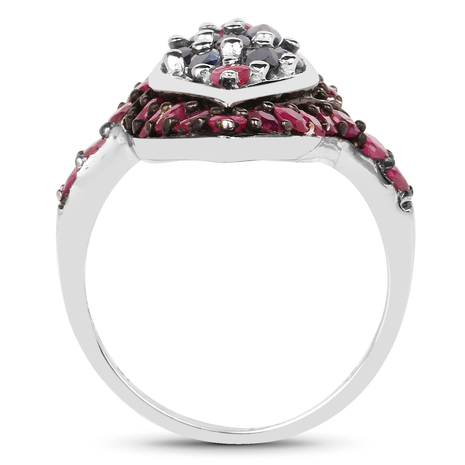 Blue Sapphire Ring With Ruby 1.74 Carats Sterling Silver