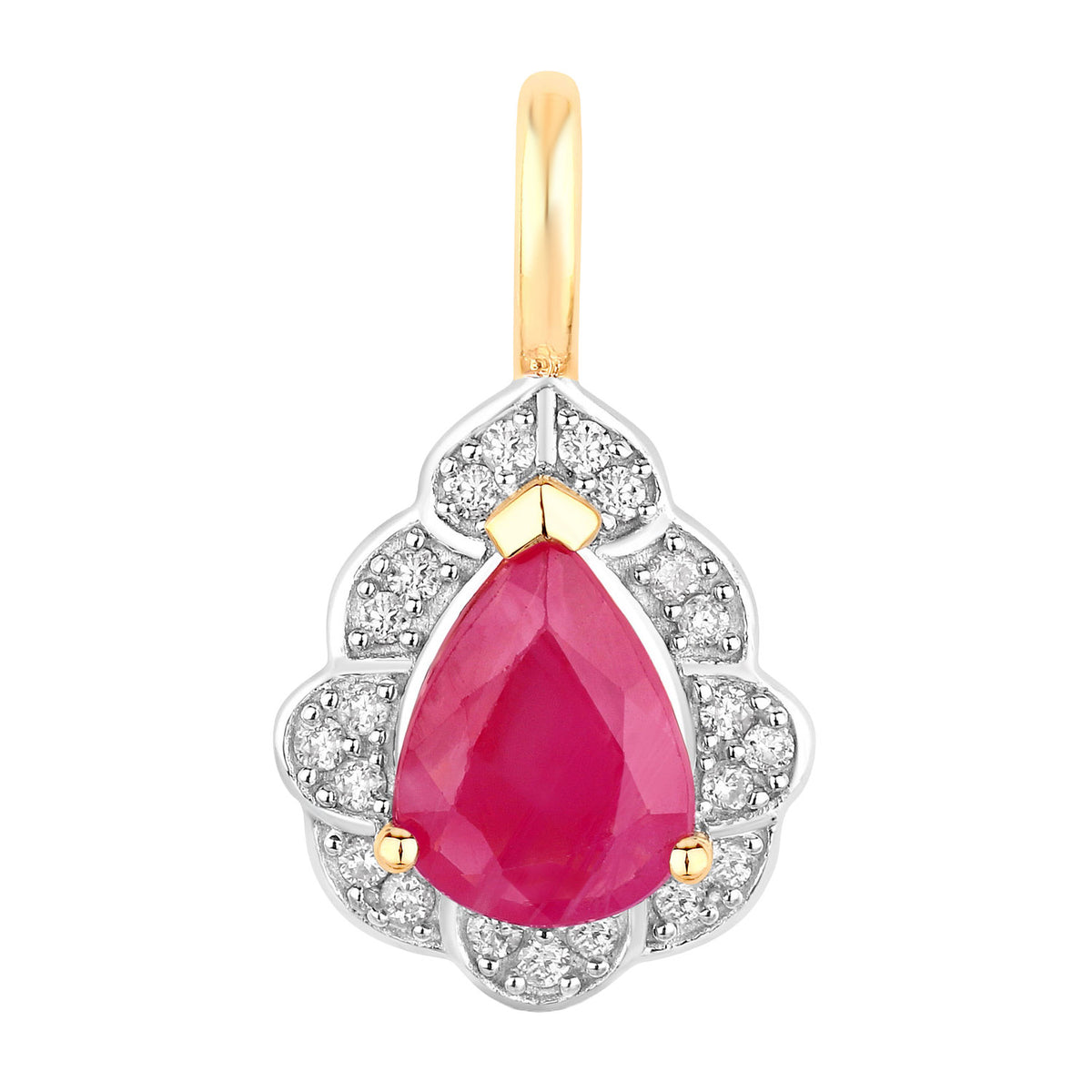 Ruby Flower Pendant With Diamonds 1.26 Carats 14K Yellow Gold