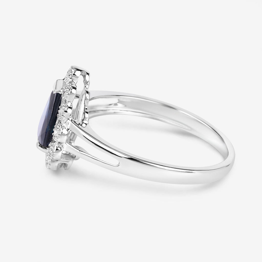 Blue Sapphire Ring With Diamonds 1.42 Carats 10K White Gold