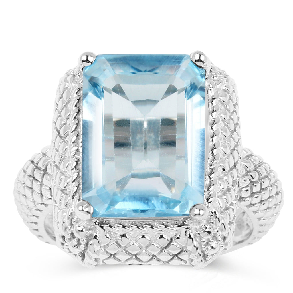 Blue Topaz Ring 9.24 Carats Sterling Silver