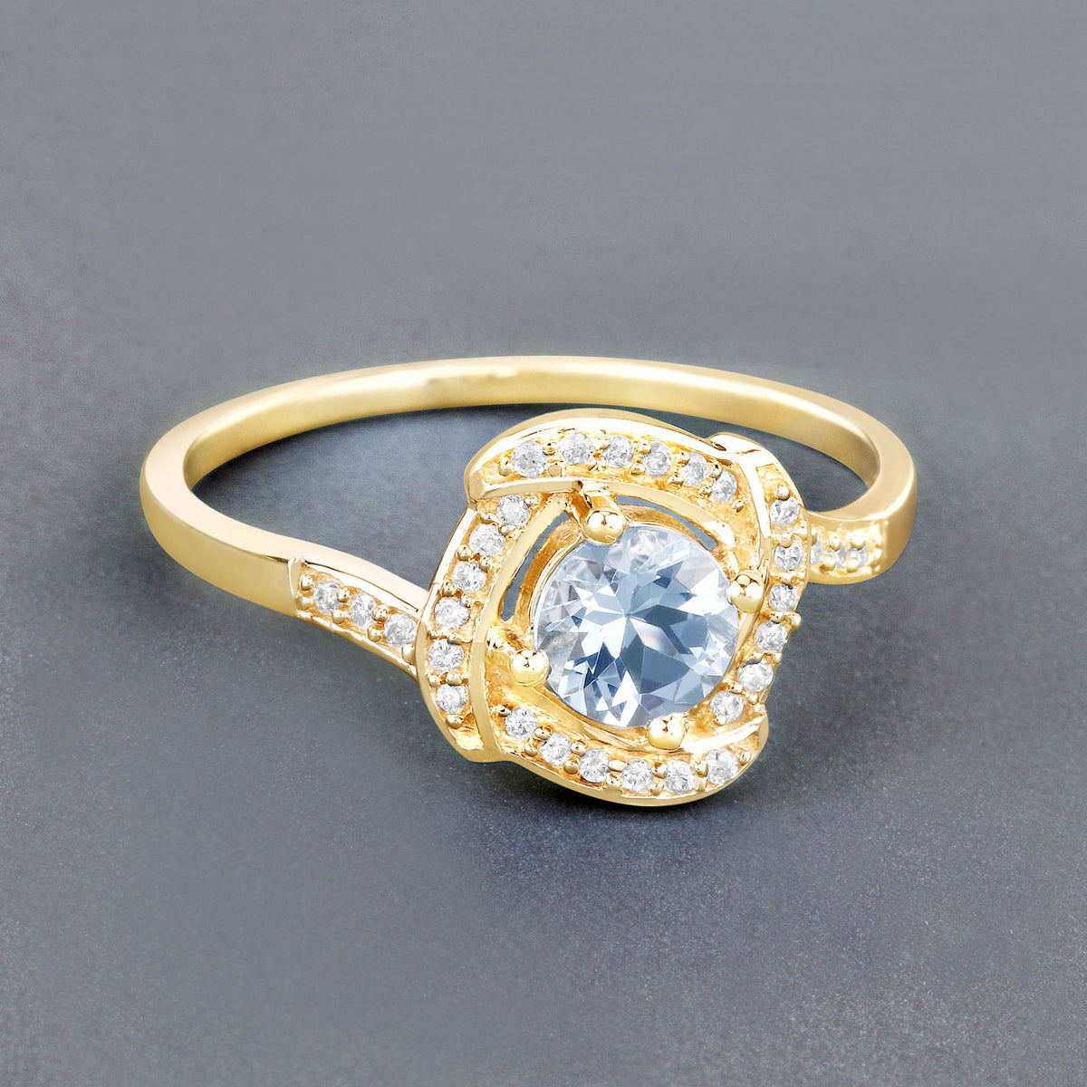 Aquamarine Ring With Diamonds 0.42 Carats 14K Yellow Gold