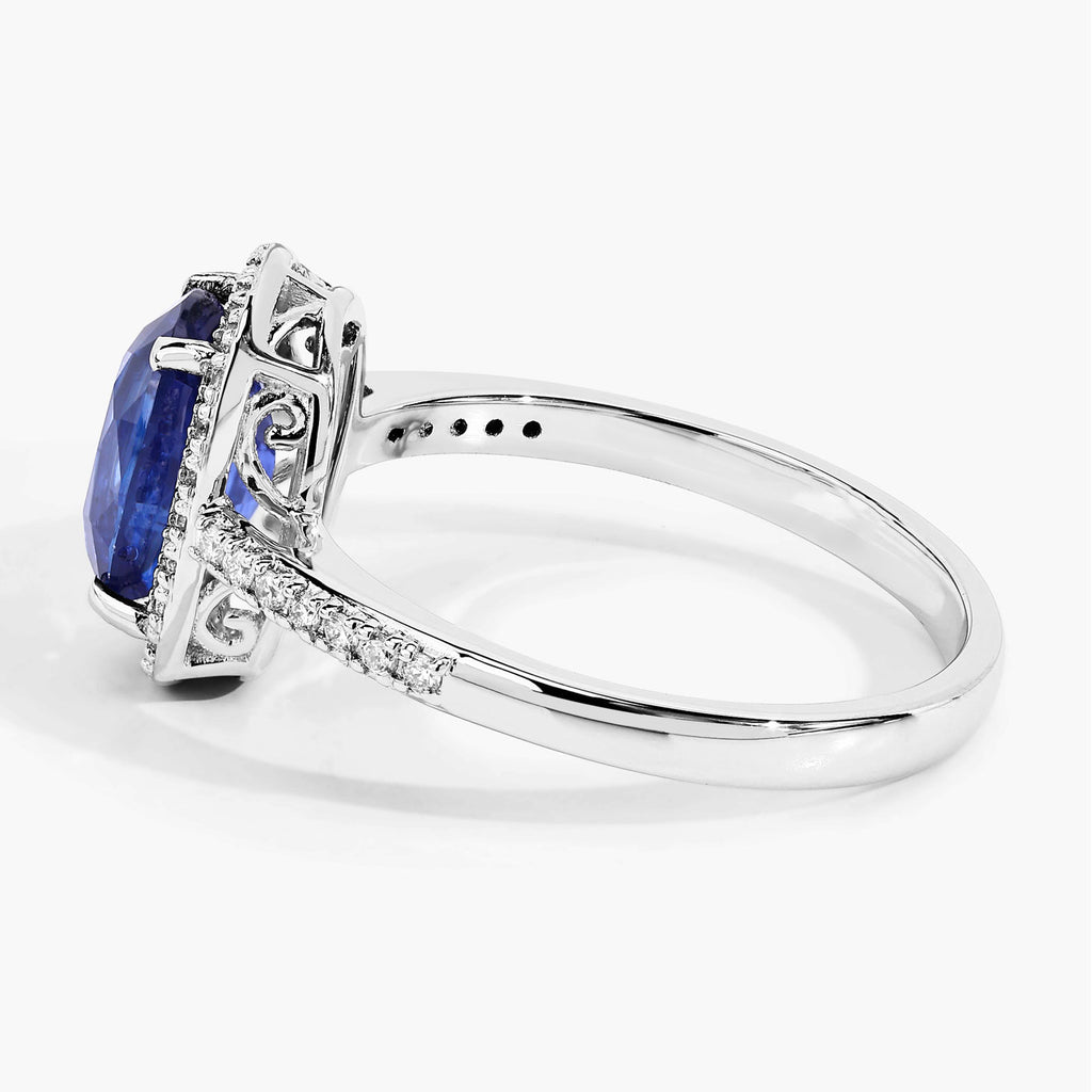 Blue Sapphire Ring With Diamonds 2.24 Carats 18K White Gold