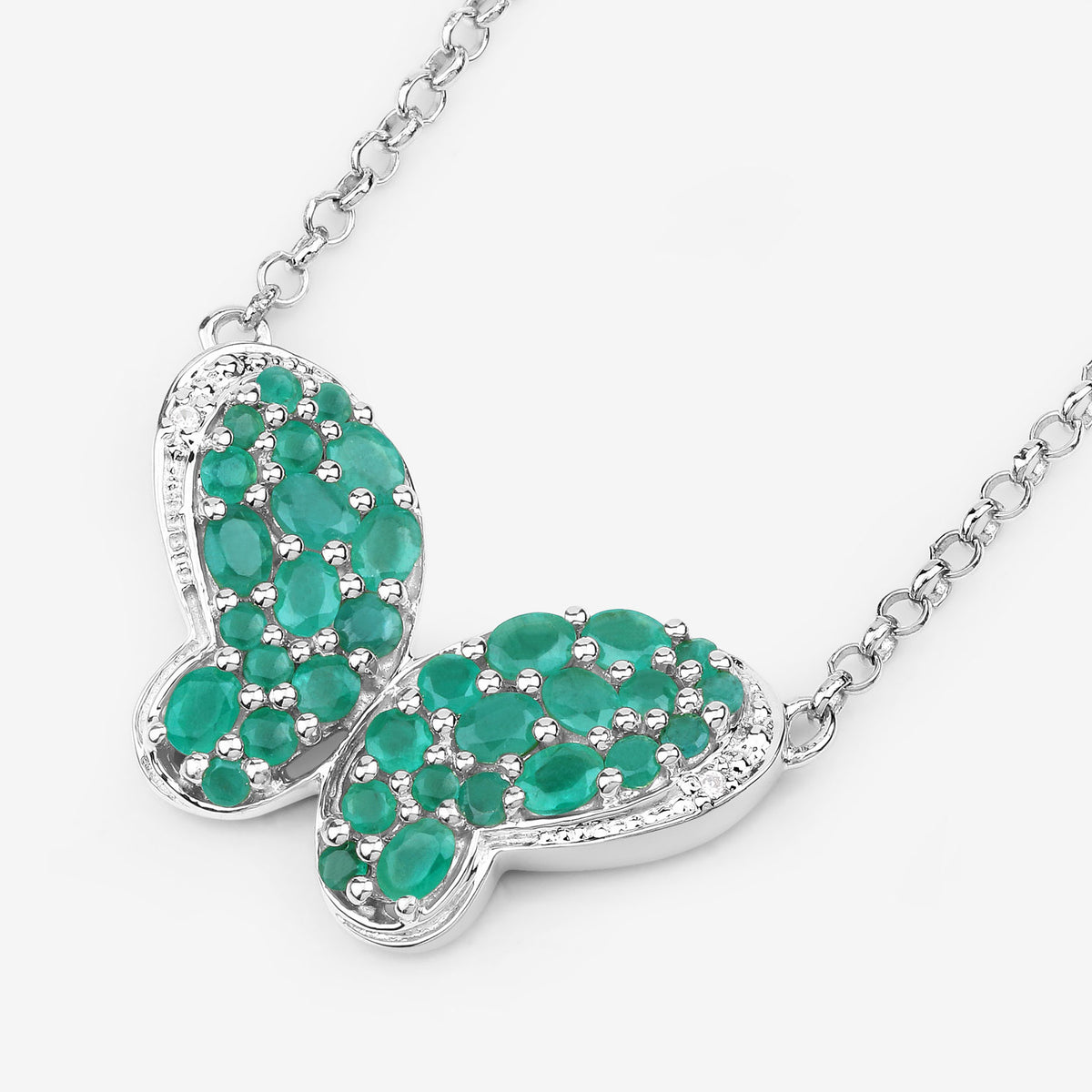 Emerald Butterfly Pendant With White Zircon 2.72 Carats Sterling Silver