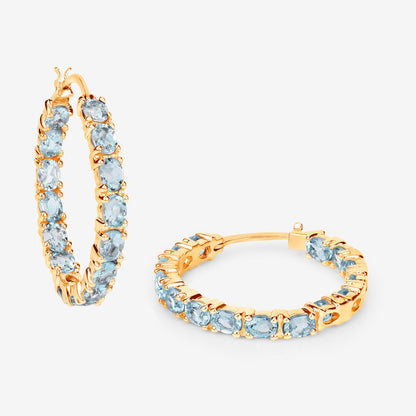 Blue Topaz Hoop Earrings 5.68 Carats Gold Plated Silver