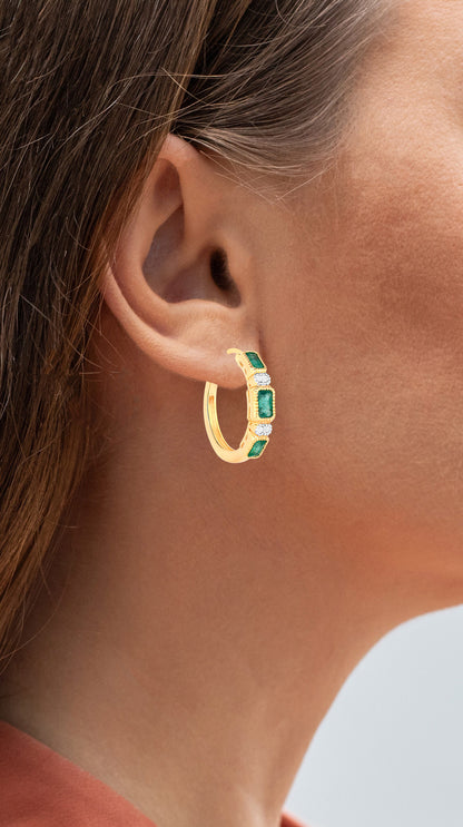 Natural Emerald Earrings With White Topaz 2.34 Carats Gold Plated Silver