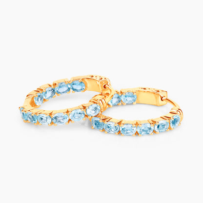 Blue Topaz Hoop Earrings 3.78 Carats Gold Plated Silver