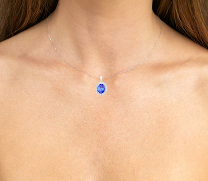 Tanzanite Pendant Necklace Diamonds 3.88 Carats 14K White Gold