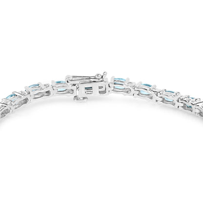 Blue Zircon Tennis Bracelet White Topaz 8.8 Carats Sterling Silver