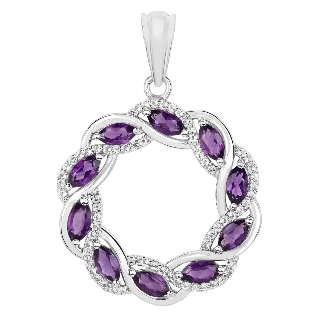 Amethyst Pendant With White Topaz 1.8 Carats Sterling Silver