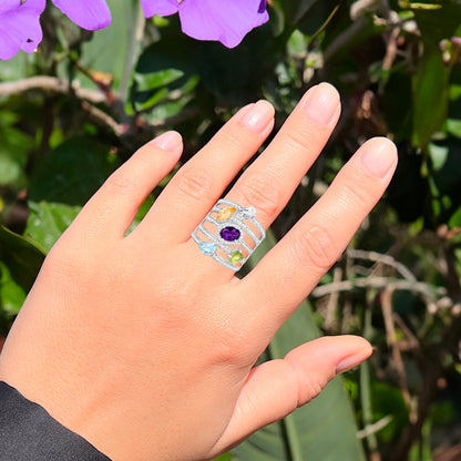 Natural Multicolor Gemstones Cocktail Ring 3.70 Carats
