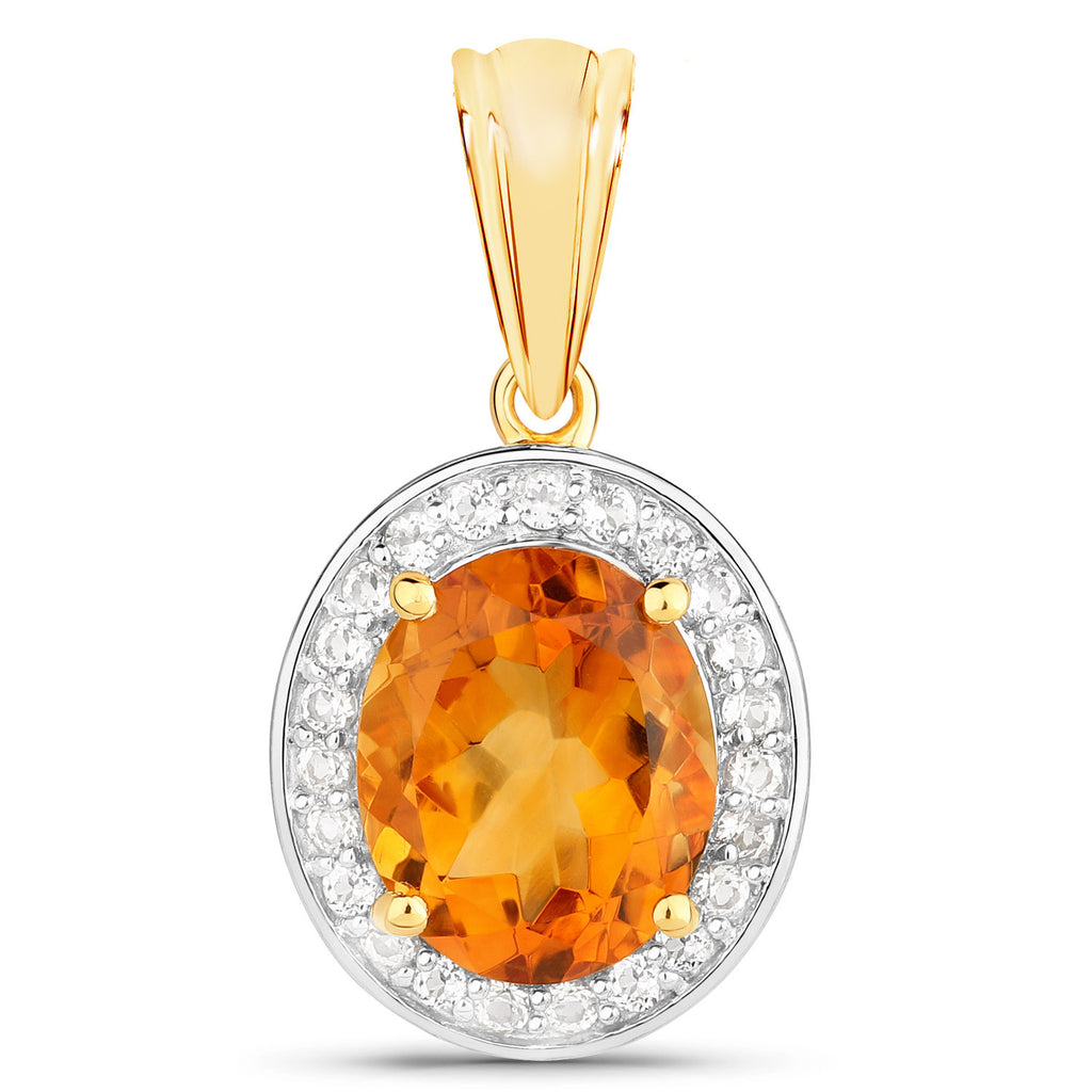 Citrine Pendant With White Topaz 3.58 Carats Gold Plated Silver