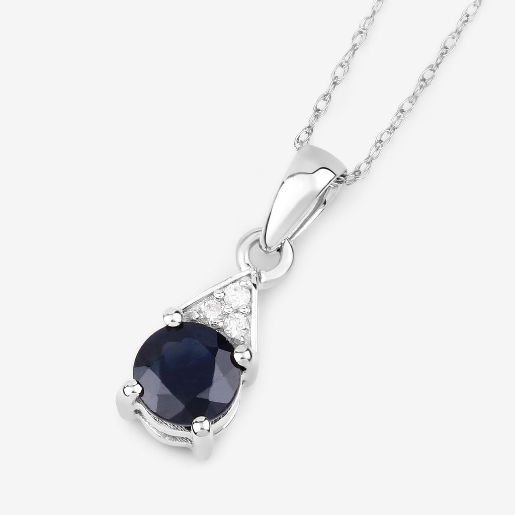 Blue Sapphire Pendant With Diamonds 0.86 Carats 10K White Gold