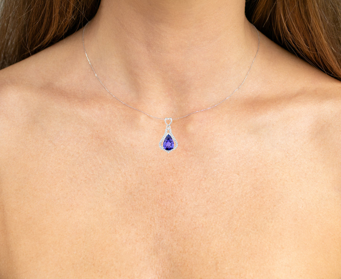 Tanzanite Pendant Necklace Diamonds 3.29 Carats 14K White Gold