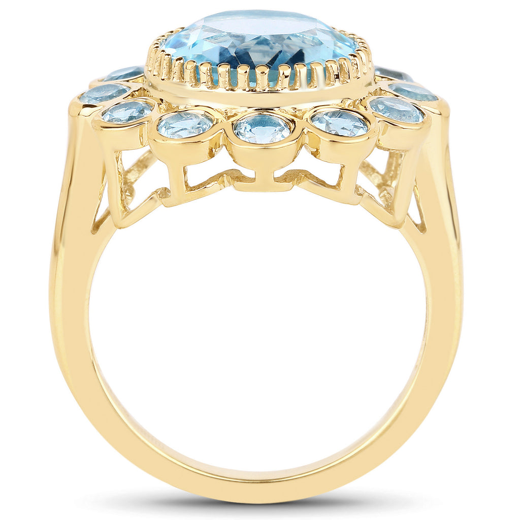 Blue Topaz Ring 6.56 Carats Gold Plated Silver