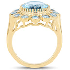 Blue Topaz Ring 6.56 Carats Gold Plated Silver