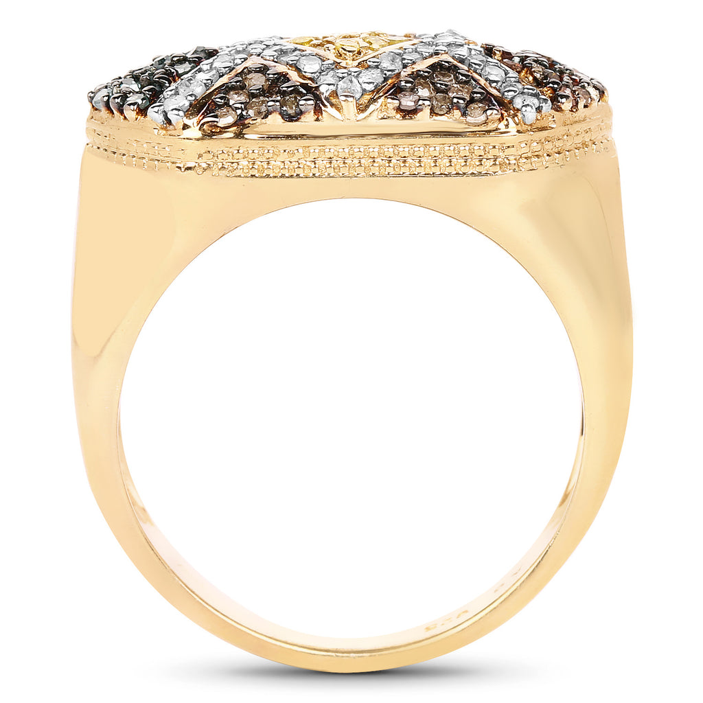 Multicolor Diamond Ring 0.54 Carats Gold Plated Silver