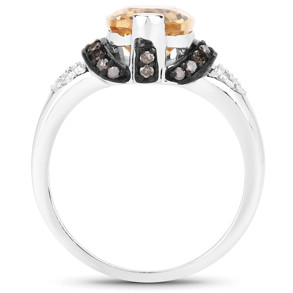 Citrine Ring With Multicolor Diamonds 2.8 Carats Sterling Silver