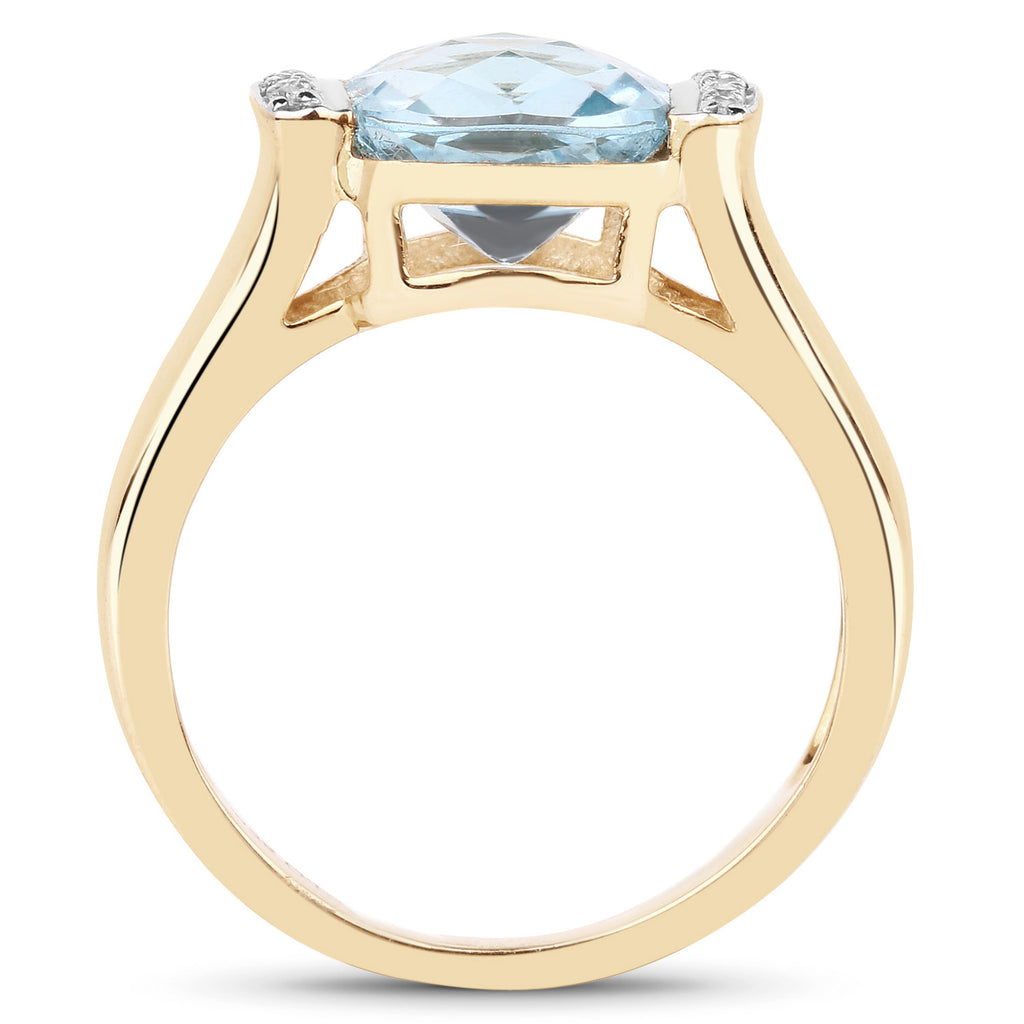 Blue Topaz Ring With White Topaz 3.6 Carats Gold Plated Silver