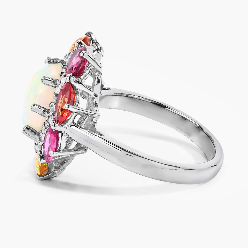 Opal Ring With Multicolor Sapphire 4.18 Carats Sterling Silver