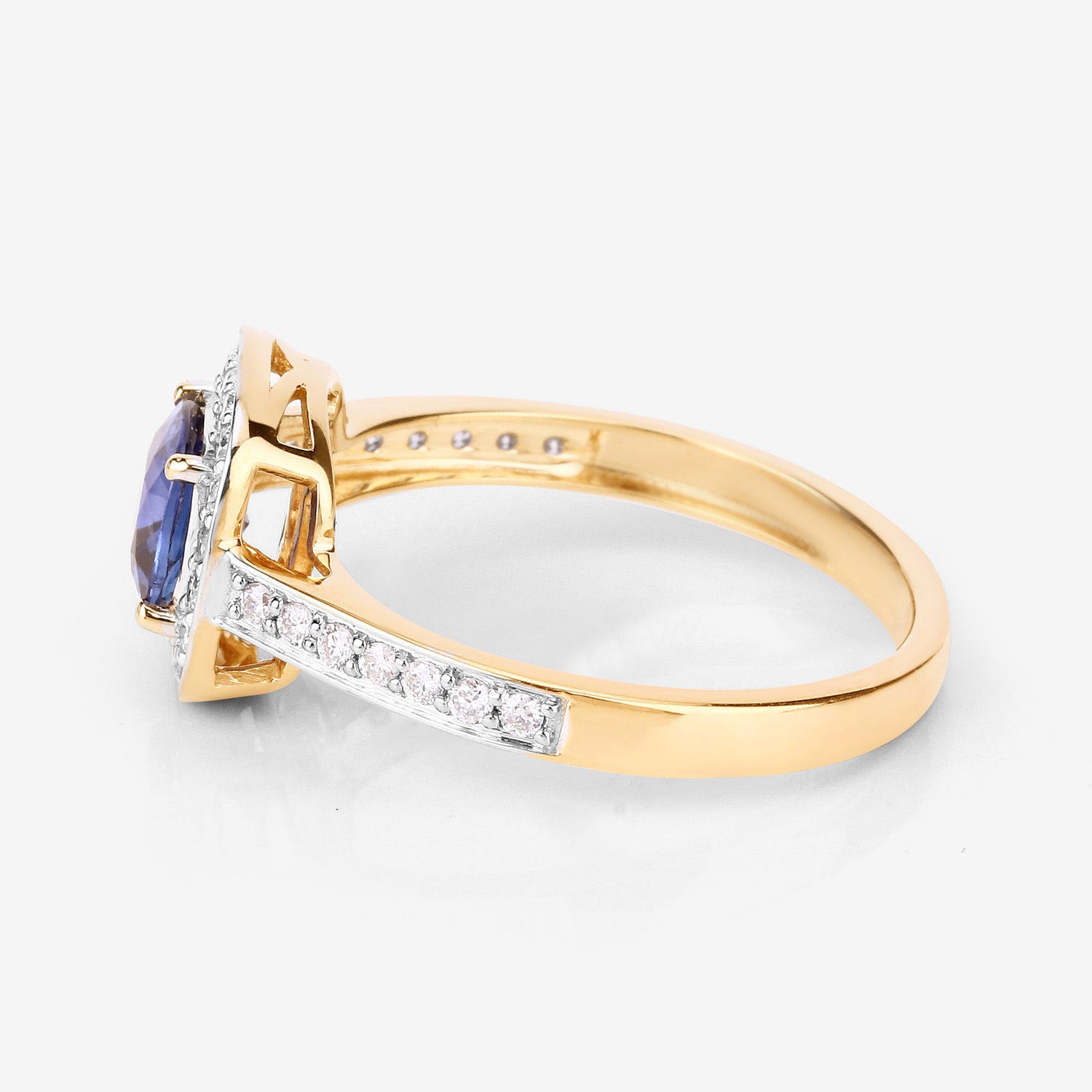 Blue Sapphire Ring With Diamonds 1.28 Carats 18K Yellow Gold
