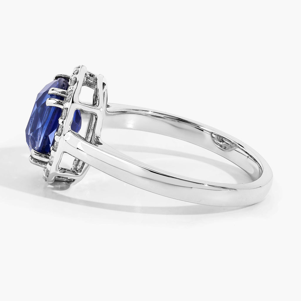 Blue Sapphire Ring With Diamonds 2.92 Carats 18K White Gold