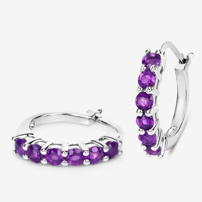 Amethyst Hoop Earrings 1.18 Carats Sterling Silver
