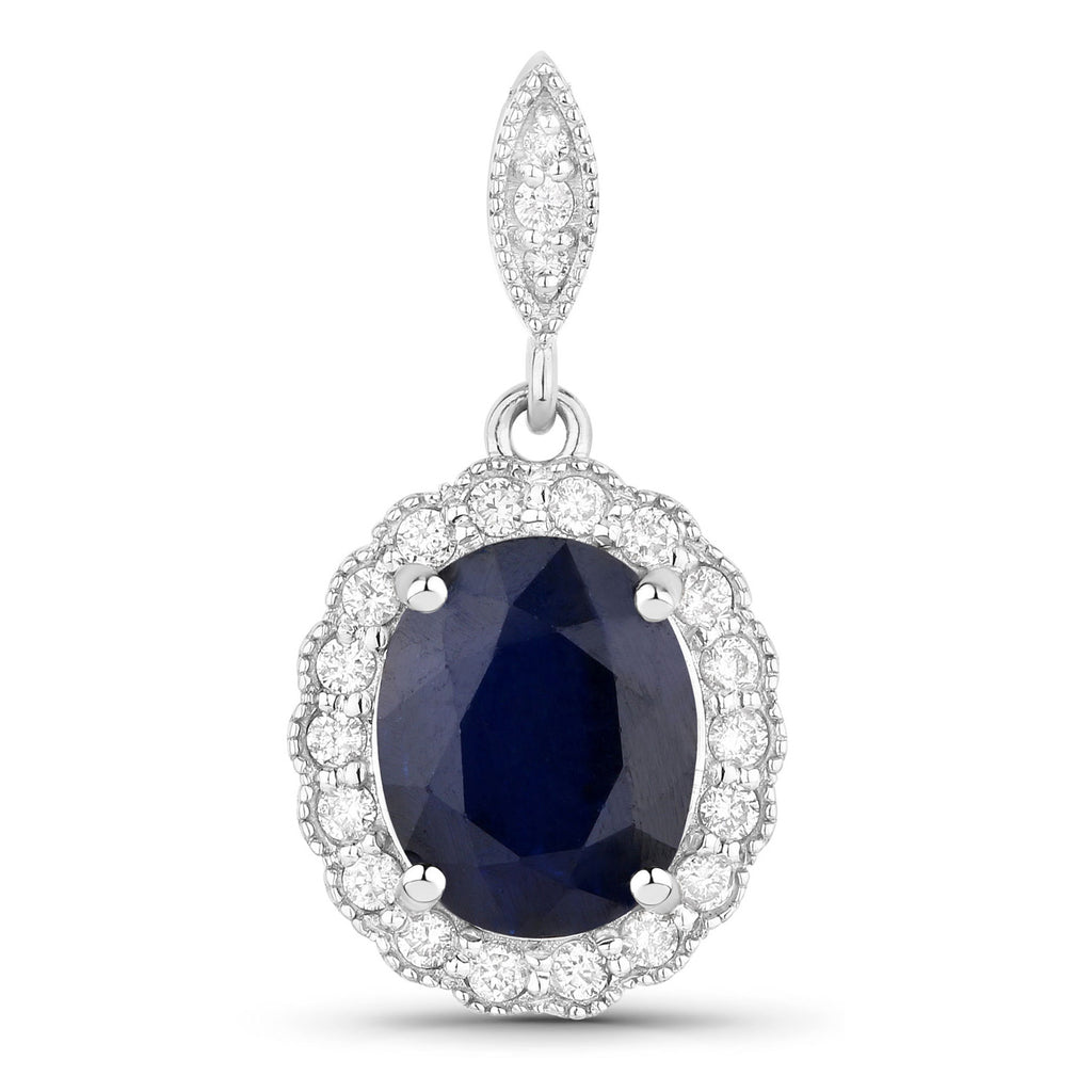 Blue Sapphire Pendant With Diamonds 3.35 Carats 14K White Gold