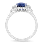 Blue Sapphire Ring With Diamonds 2.76 Carats 18K White Gold
